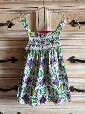 Park Bench Kids Dress 18 Months Smocked Floral Sundress in White, Purple & Green